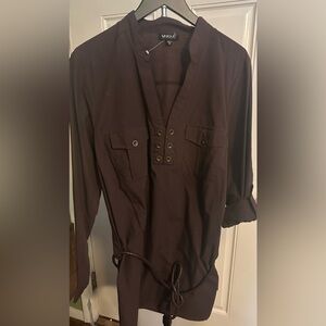 Dark Brown Long Sleeve Shirt with Button Details